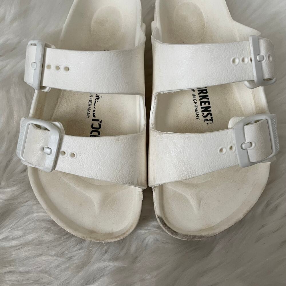 Birkenstock Sandals Kids 10-10.5 White Arizona Slides Flat Buckle Beachy Light - Picture 6 of 13